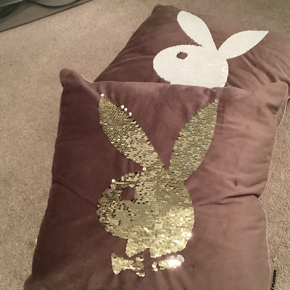 Purple Pillow with Gold Sequin Bunny Design